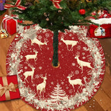 Christmas Tree Skirt in Red and Gold with Deer Design
