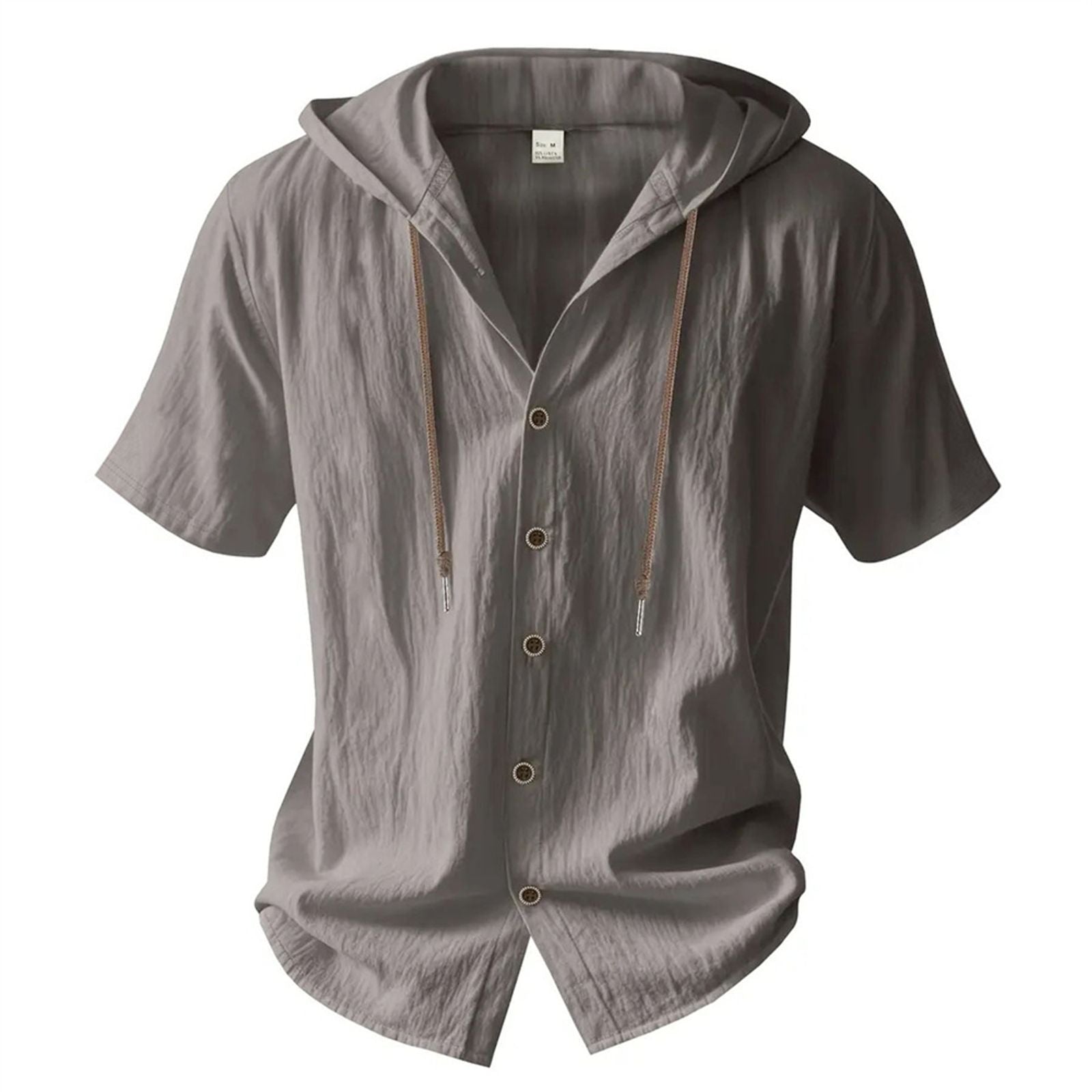 Men's Cotton Linen Hooded Short Sleeve Shirt