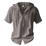 Men's Cotton Linen Hooded Short Sleeve Shirt