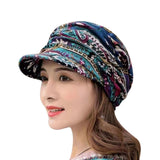 Women’s Peaked Cap with Earflaps - Floral Print