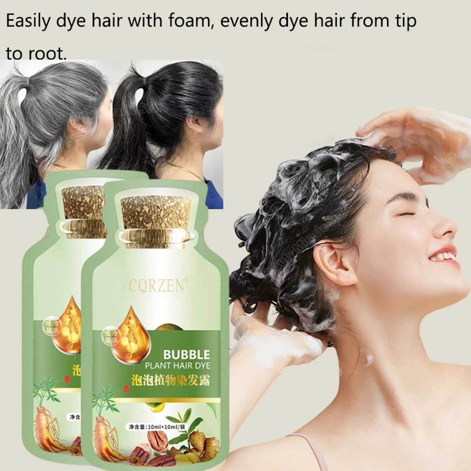 Pure Natural Herbal Hair Dye Shampoo - 5 Minute Color Change