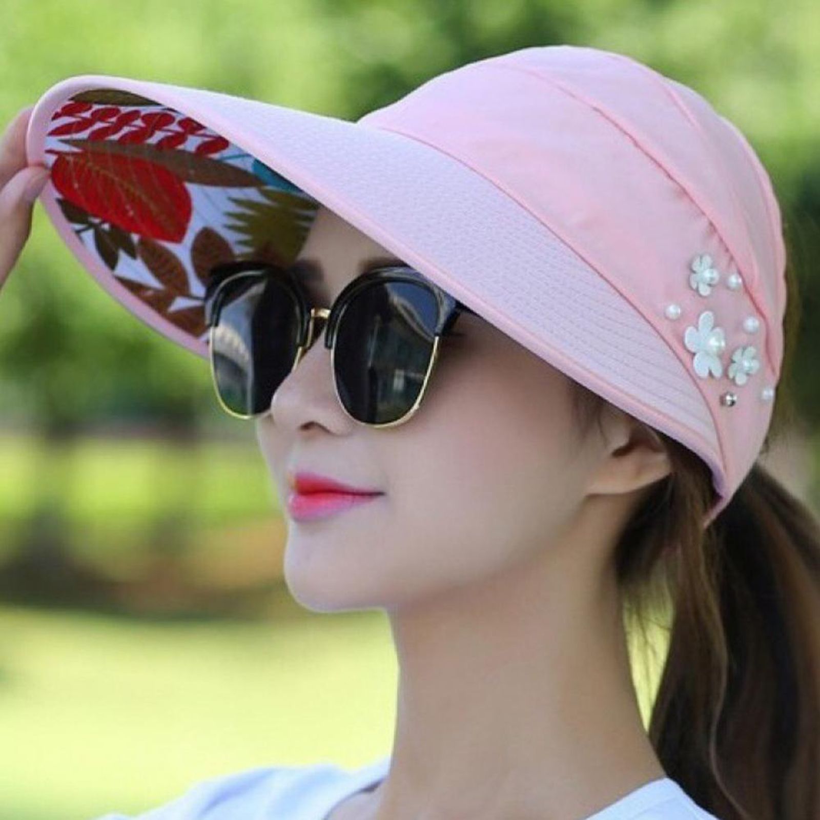 Womens Summer Wide Brim Foldable Sun Hat - Anti-UV Visor
