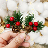 10pcs Artificial Pine Cones & Red Berry Stems for Christmas