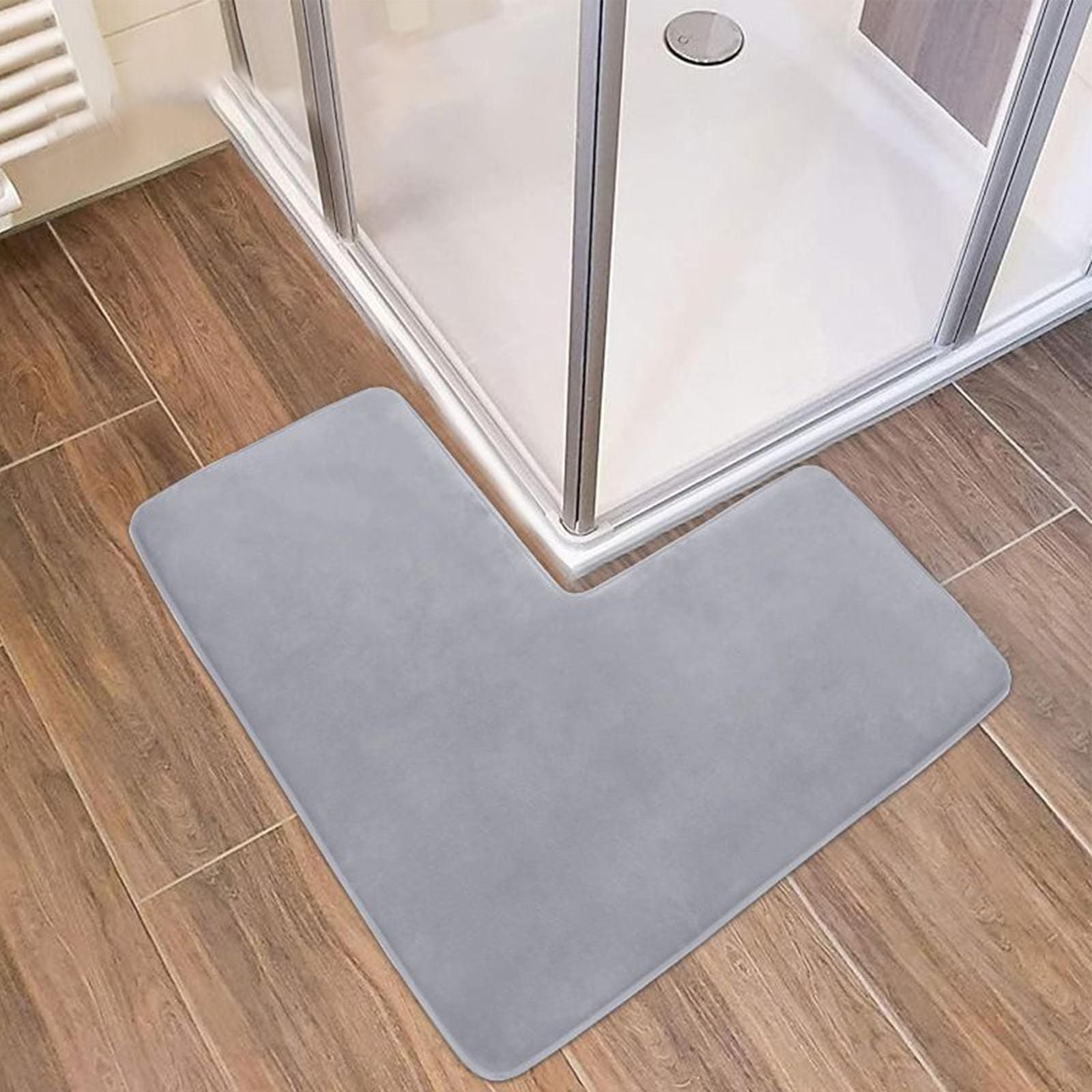 Non-Slip L-Shaped Bath Mat - Soft Absorbent Quick Dry Rug