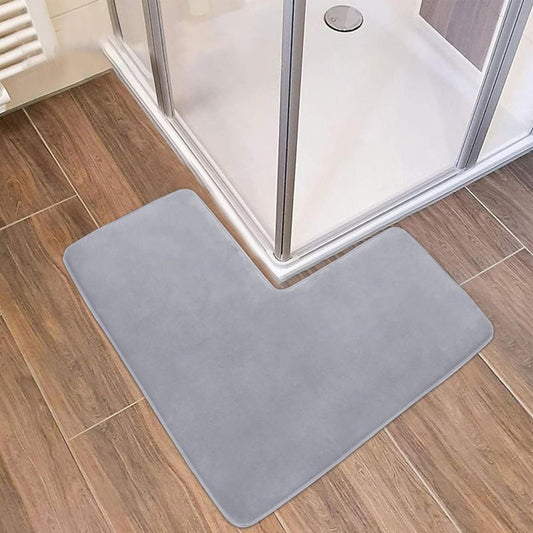Non-Slip L-Shaped Bath Mat - Soft Absorbent Quick Dry Rug