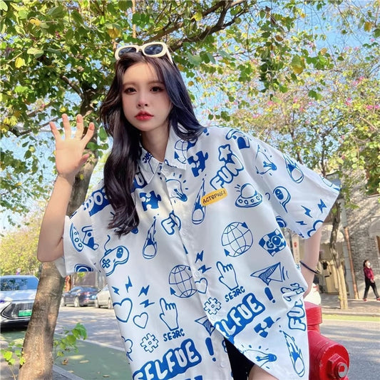 Loose Short Sleeve Hawaiian Beach Shirt for Couples