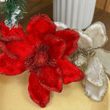 3/5pcs Red and White Artificial Glitter Christmas Flowers