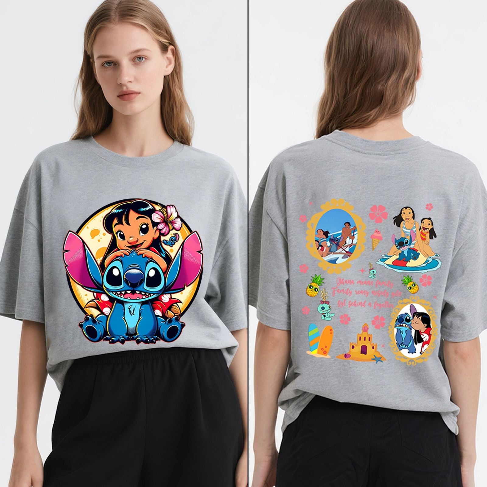 Disney Lilo and Stitch Ohana Print Cotton T-Shirt for Women