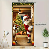Winter Santa Claus Deer Door Cover Decoration