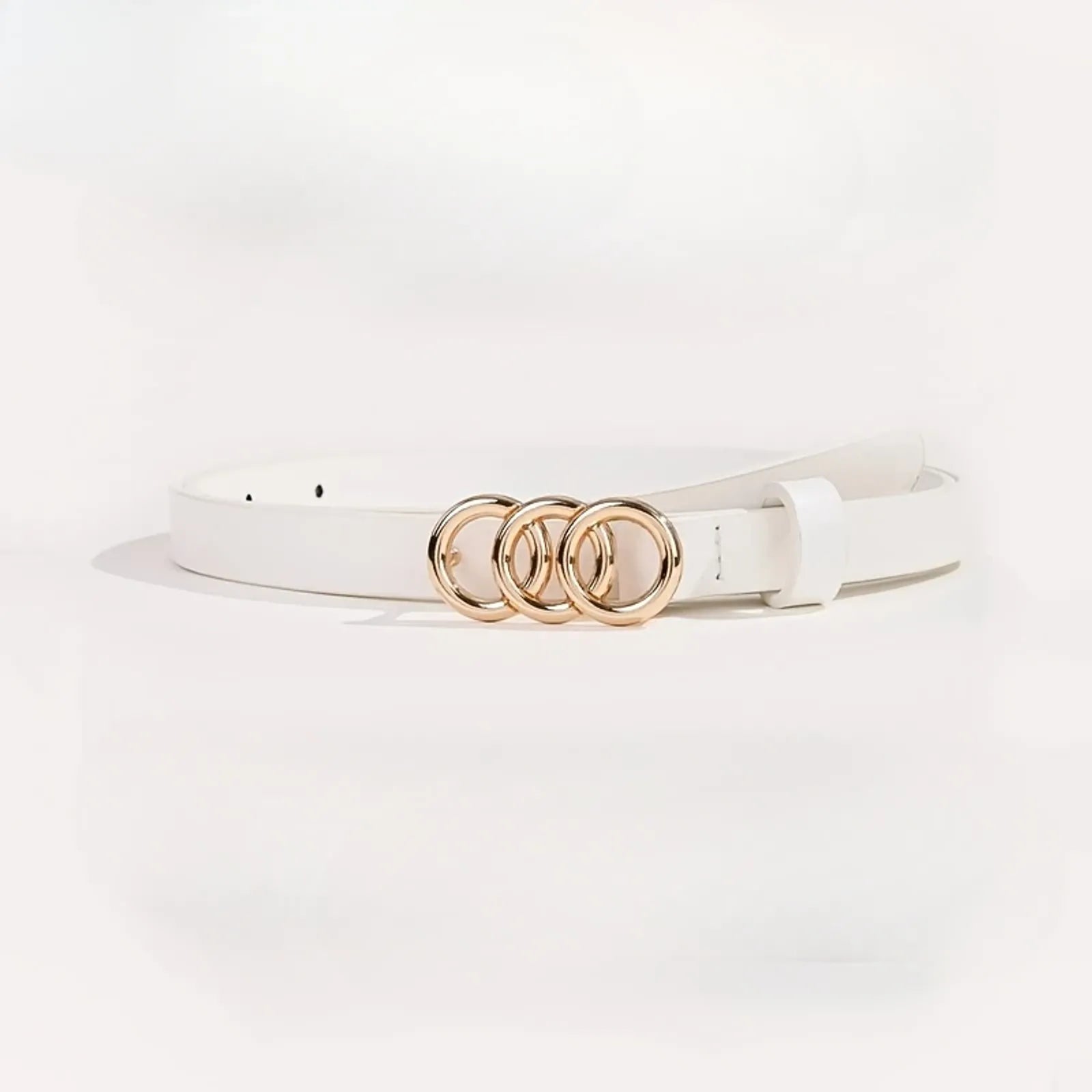 Triple Rings Buckle Thin PU Leather Belt