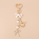 Cute Bowknot Love Heart Keychain with Crystal and Pearl