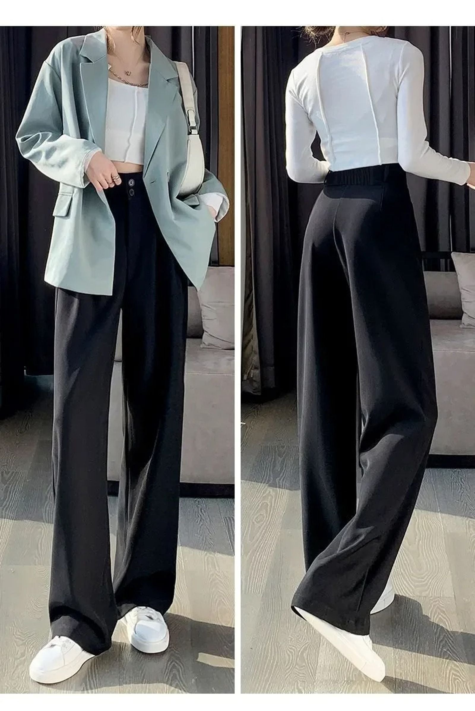 Elegant Wide Leg Pants for Women - High Waist Black Trousers
