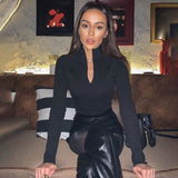 Women's Long Sleeve Zipper Bodysuit - Y2K Streetwear