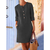 Women's Casual Long Sleeve Cotton Linen Tunic Dress