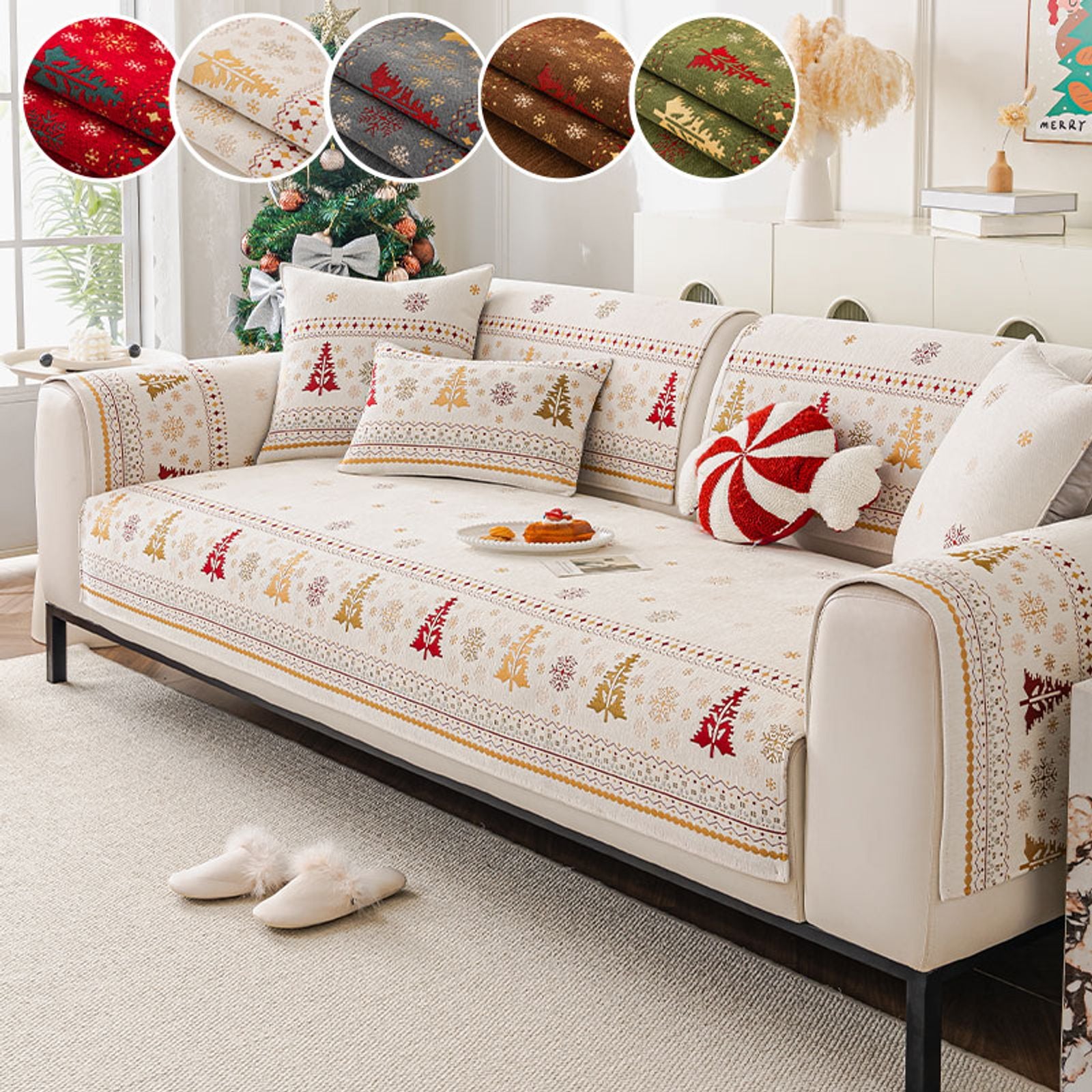Red Christmas Tree Sofa Cushion - All Season Anti-Slip