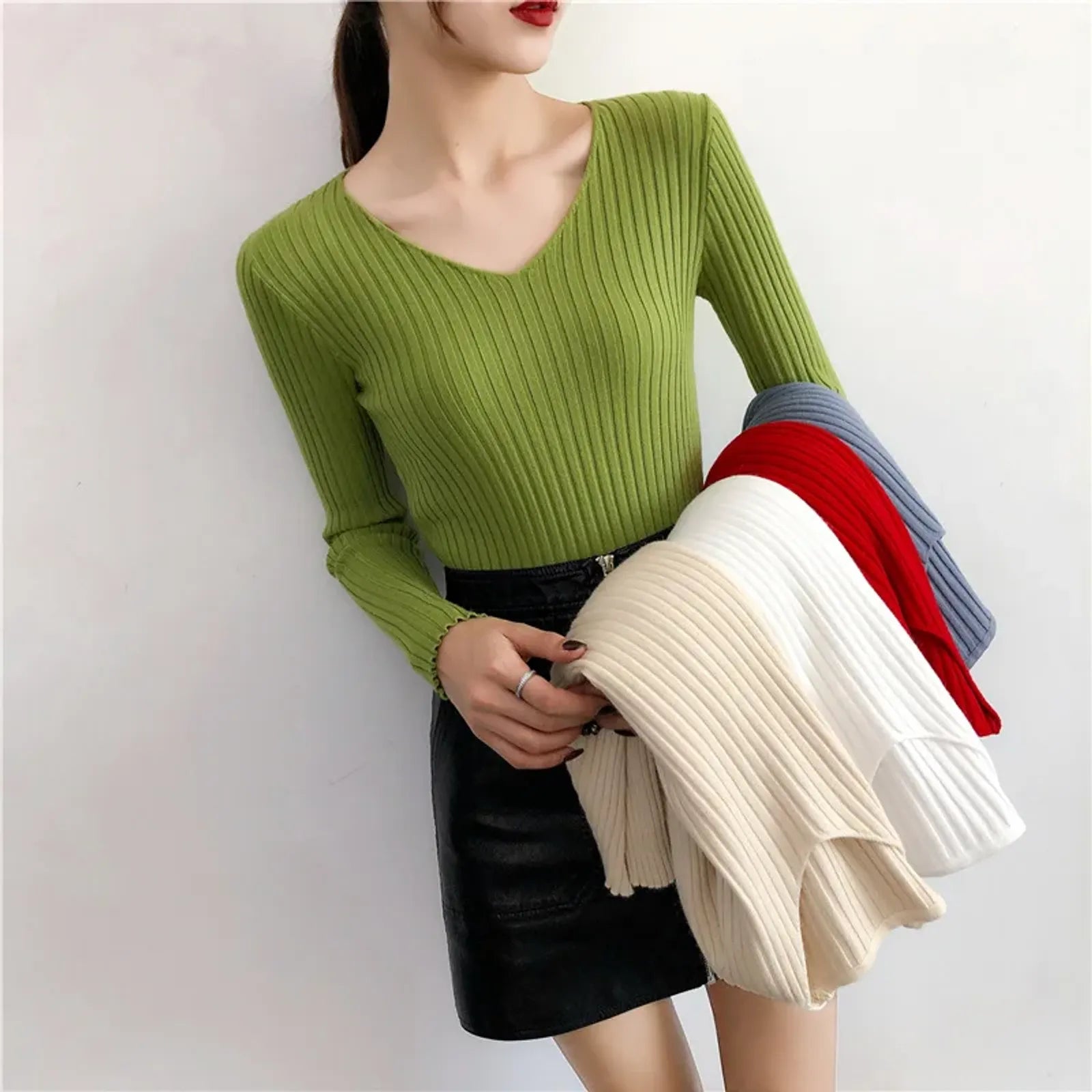 Women’s Knitted V-Neck Pullover Sweater