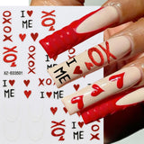XOXO Valentine's Day 3D Red Glitter Heart Nail Stickers