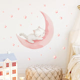 Cute Cat Pink Moon Wall Stickers for Kids' Rooms