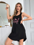 Women's Sleeveless Vest Nightdress with Love Print