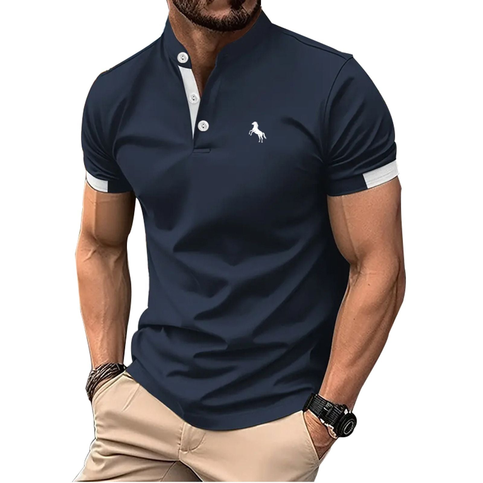 Men's Casual Short Sleeve Stand Collar Polo Shirt