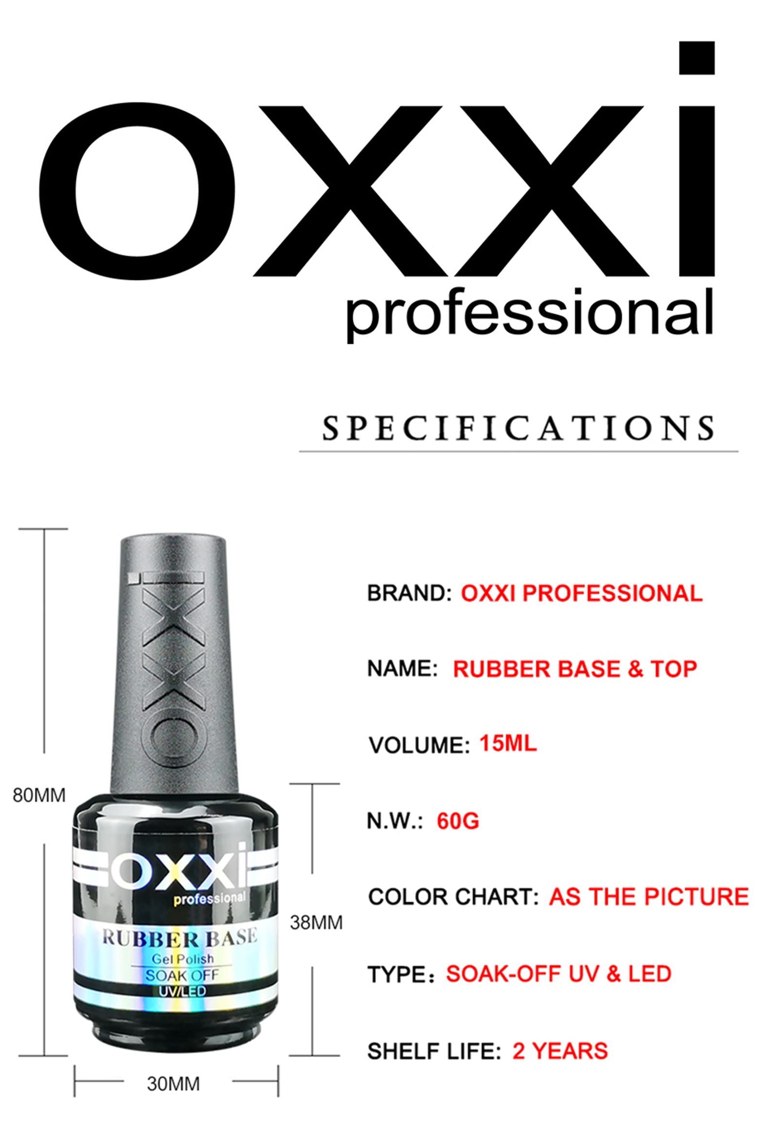 OXXI Rubber Base Coat UV Gel 15ml - No Wipe Top Coat Set