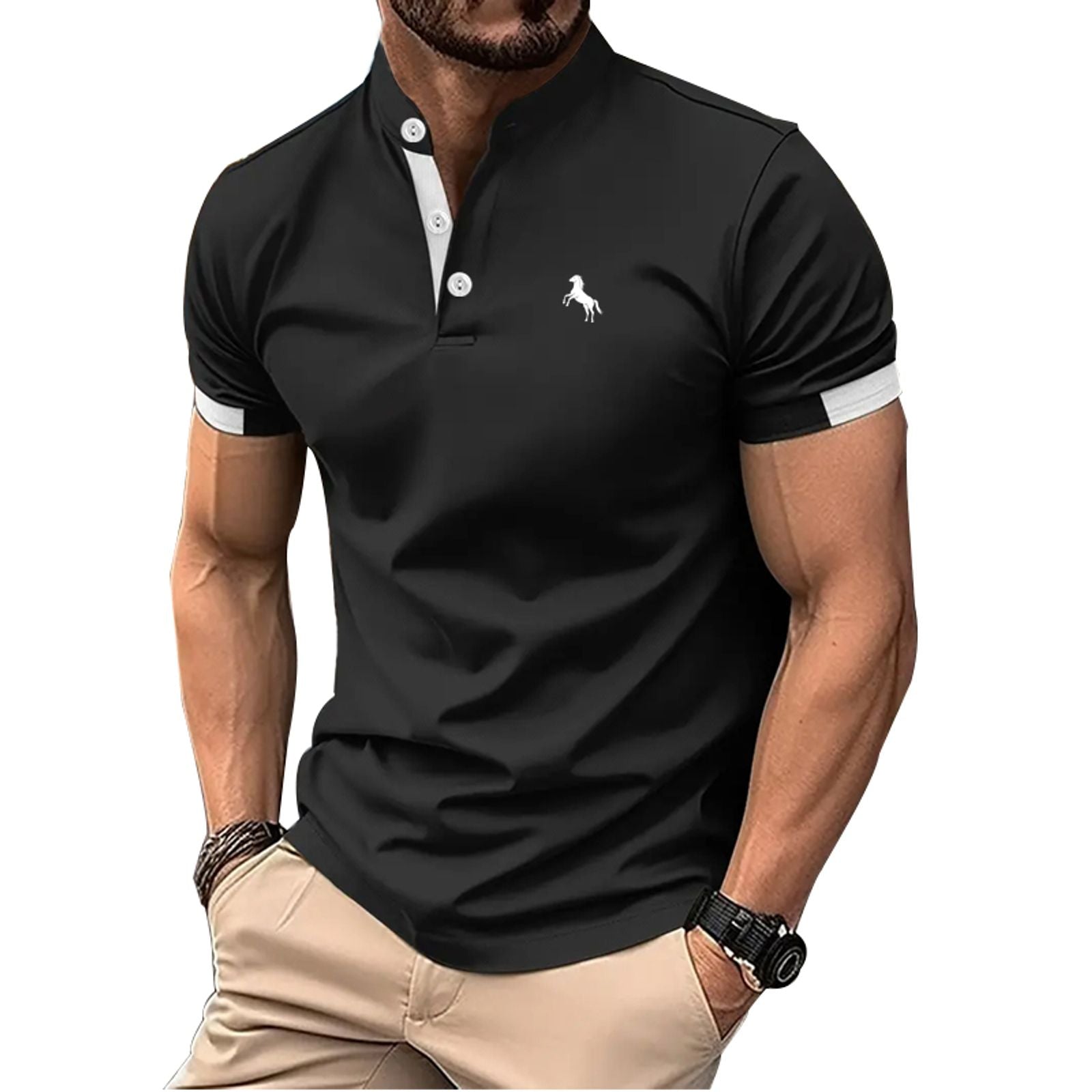 Men's Casual Short Sleeve Stand Collar Polo Shirt