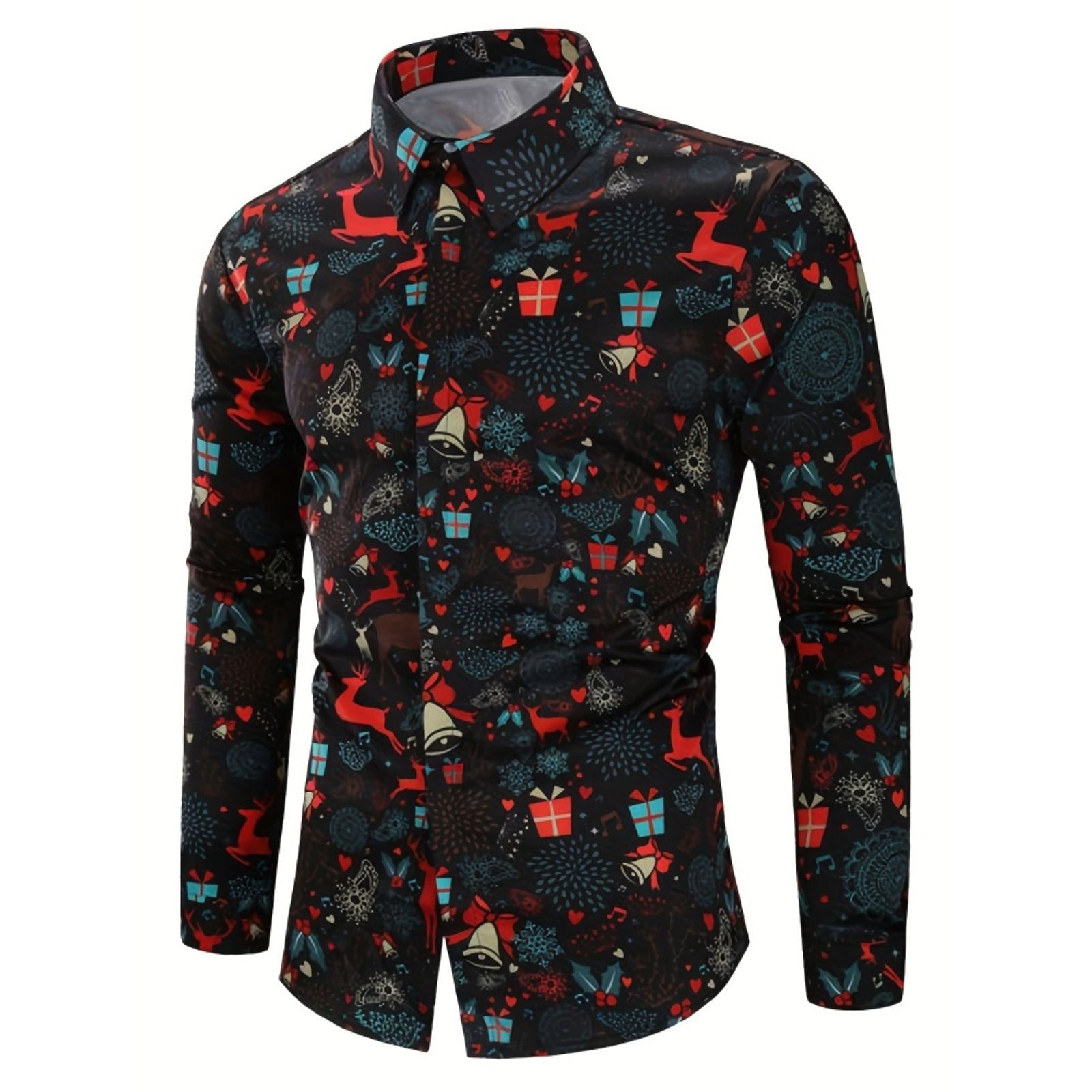 Men's Christmas Elk Graphic Print Long Sleeve Shirt
