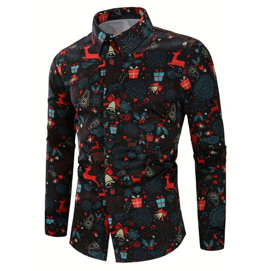 Men's Christmas Elk Graphic Print Long Sleeve Shirt