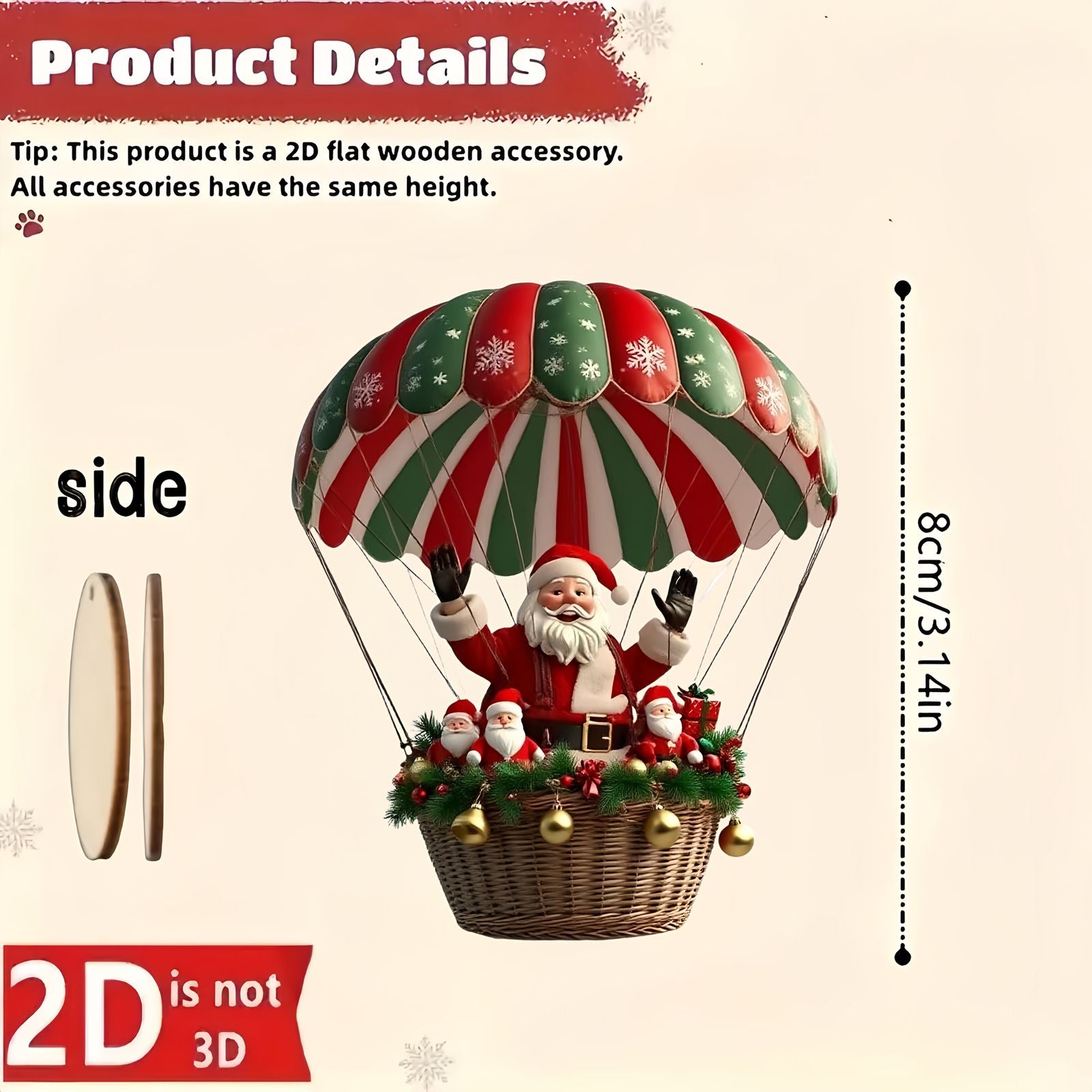 10Pcs Wooden Hot Air Balloon Santa Claus Christmas Ornaments