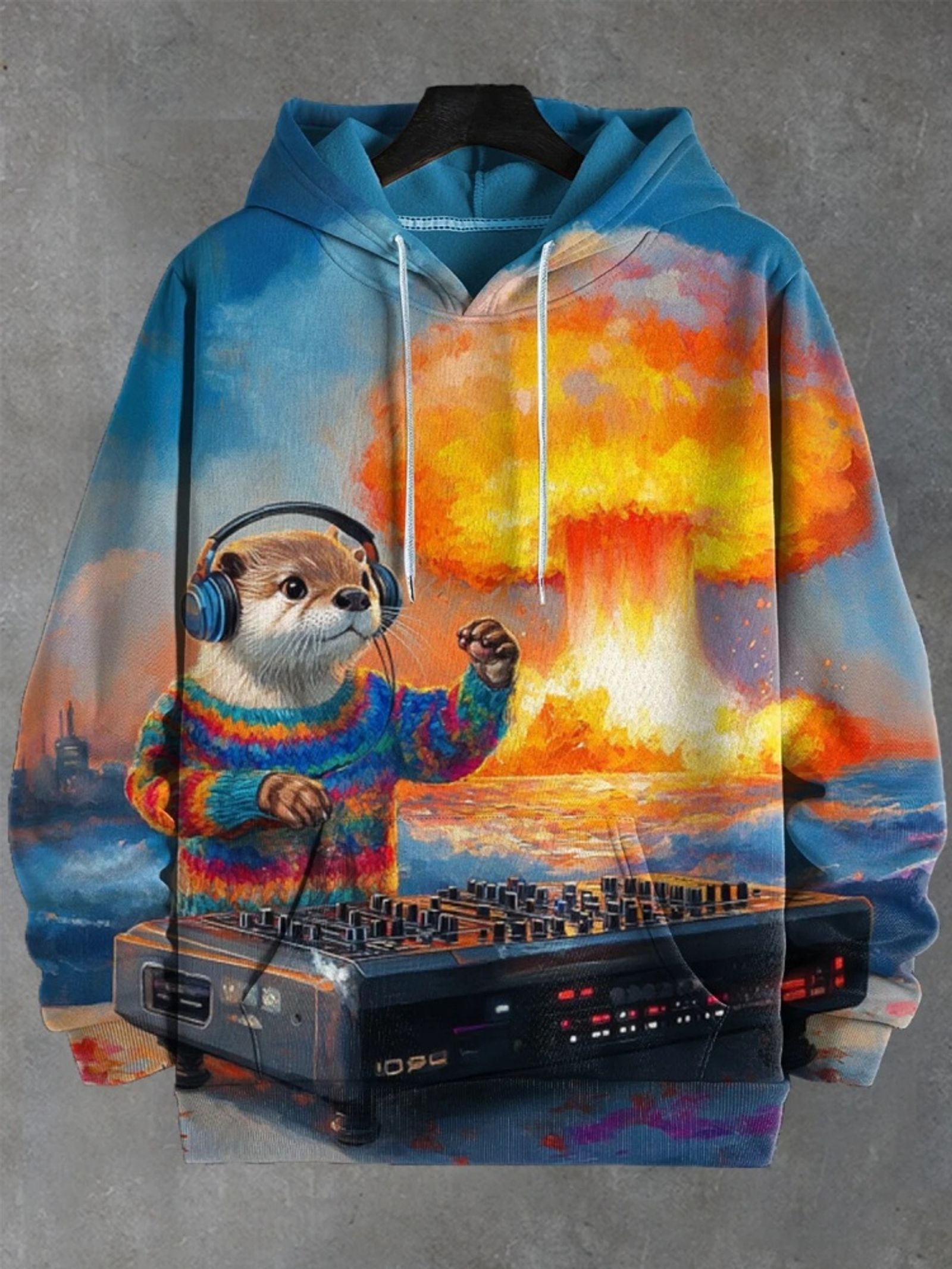 Men's DJ Otter Music Print Casual Hoodie