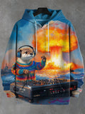 Men's DJ Otter Music Print Casual Hoodie