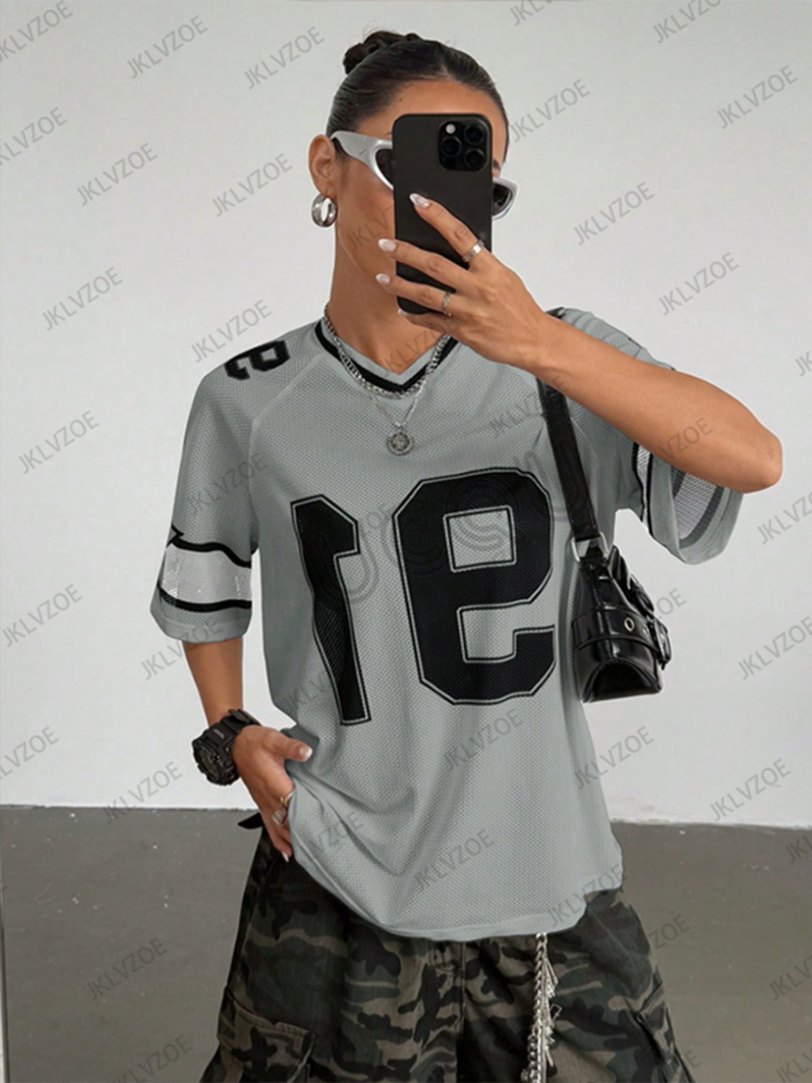 Women's Oversized Black V-Neck Speed 91 Sports T-Shirt