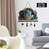 2D Dragon Pattern Wooden Key Holder with Metal Hooks