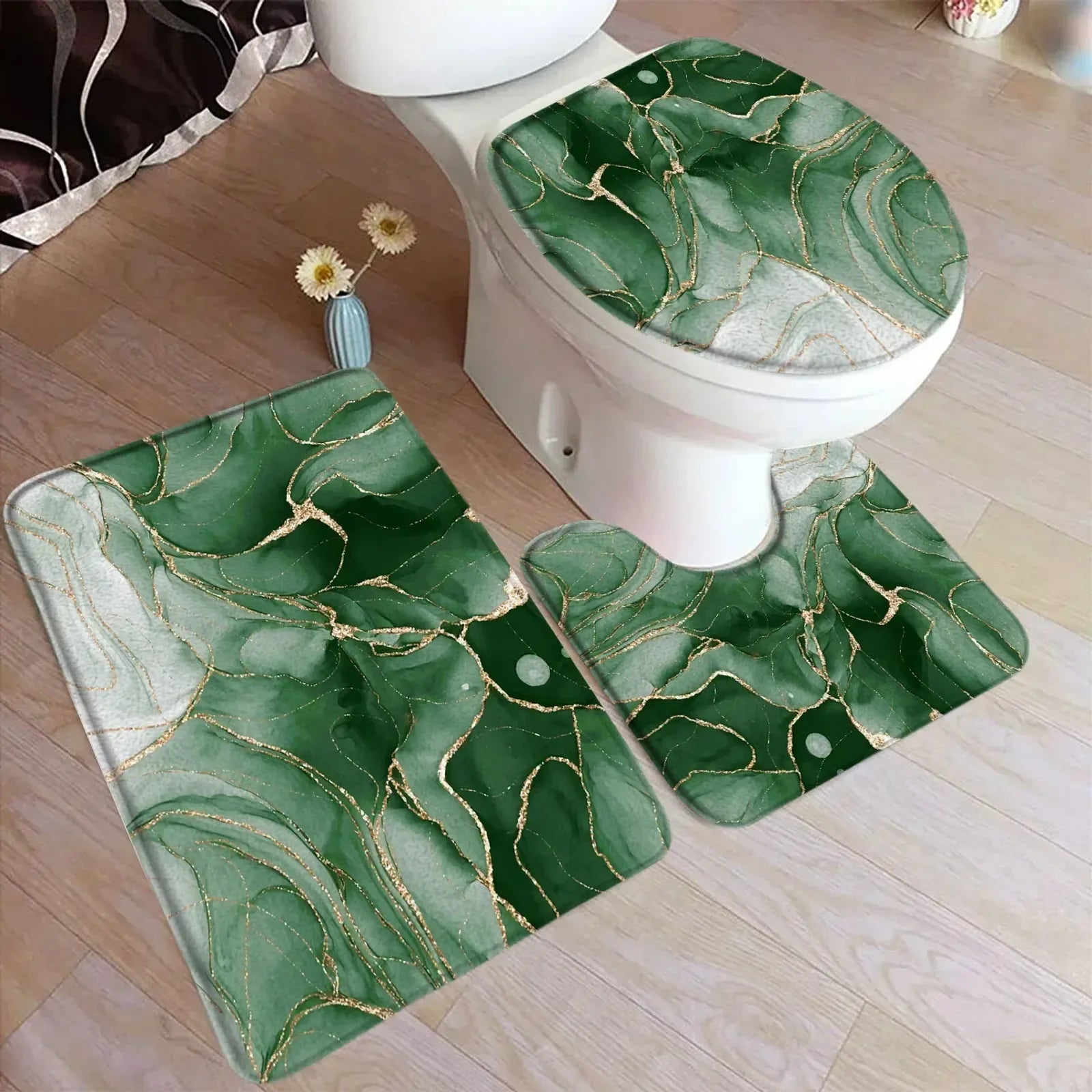 Abstract Blue Marble Bath Mat Set