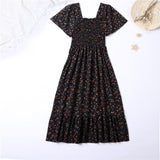 Spring Summer Floral Chiffon Midi Dress for Women