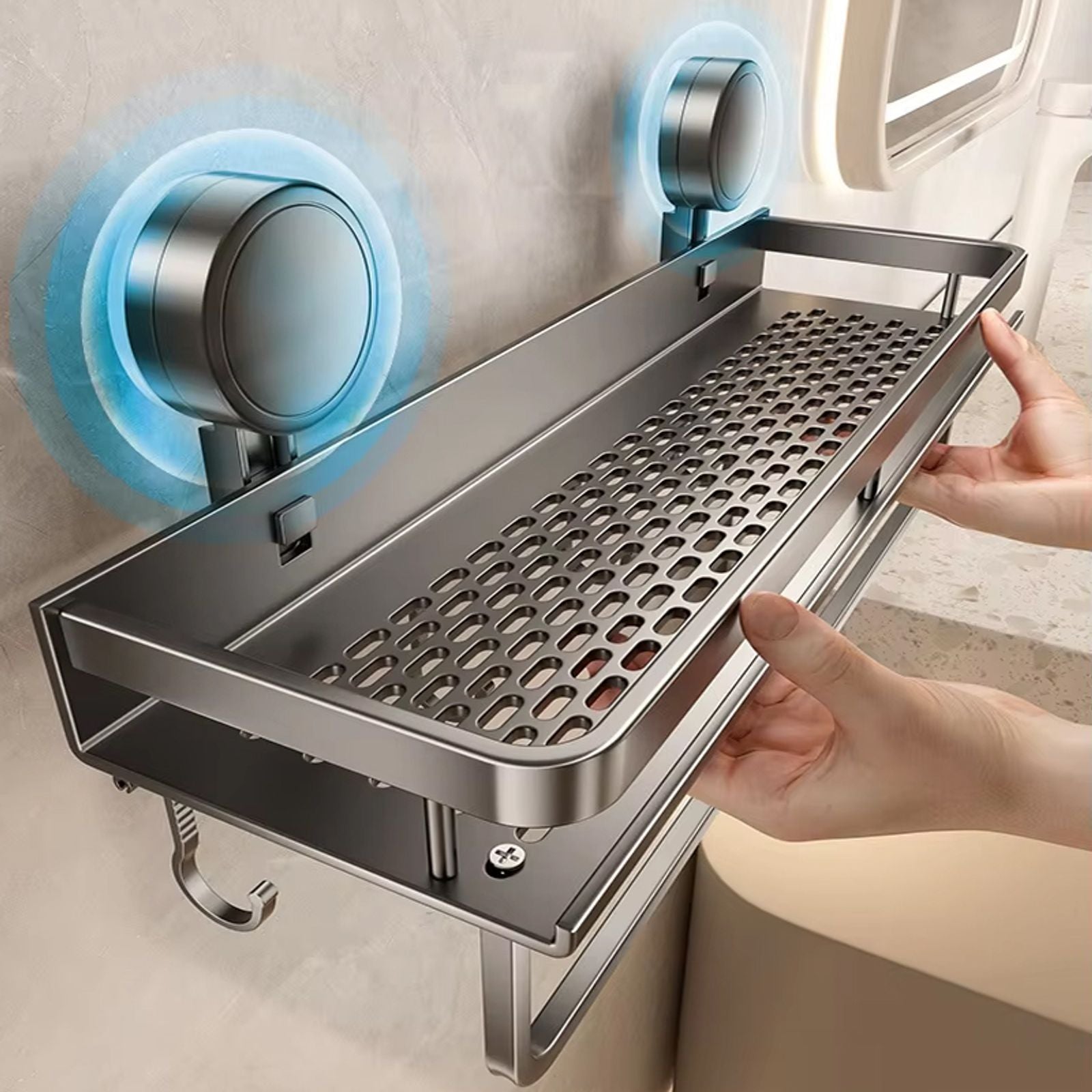 No Drill Suction Cup Bathroom Organizer Rack