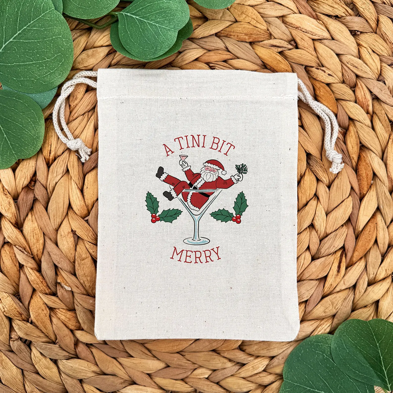 5-Piece Merry Santa in Martini Glass Drawstring Bags