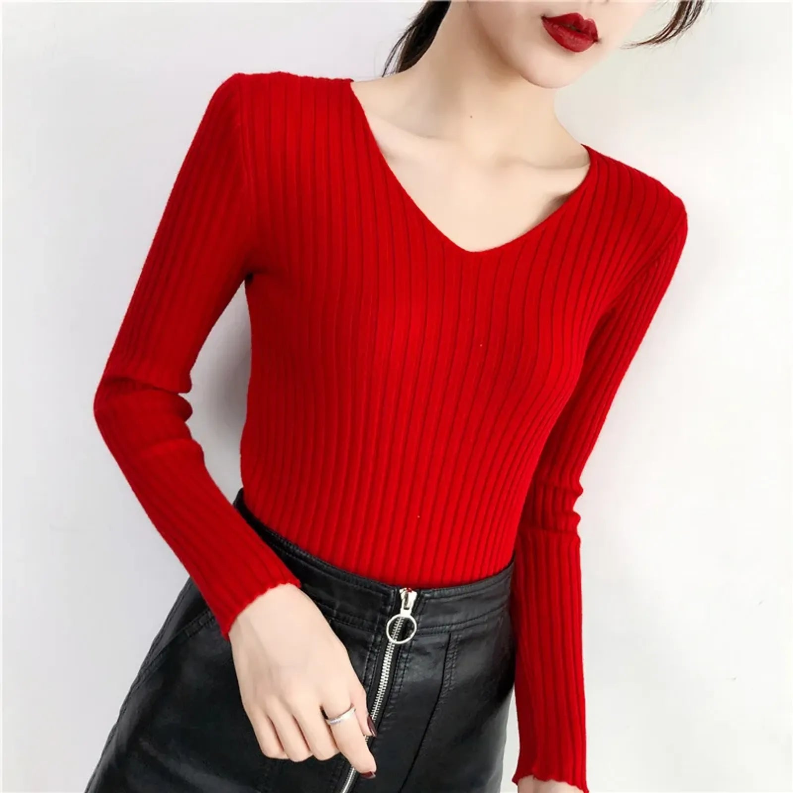 Women’s Knitted V-Neck Pullover Sweater