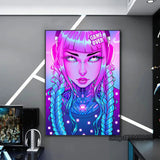 Cyber Punk Anime Neon Girl Canvas Art