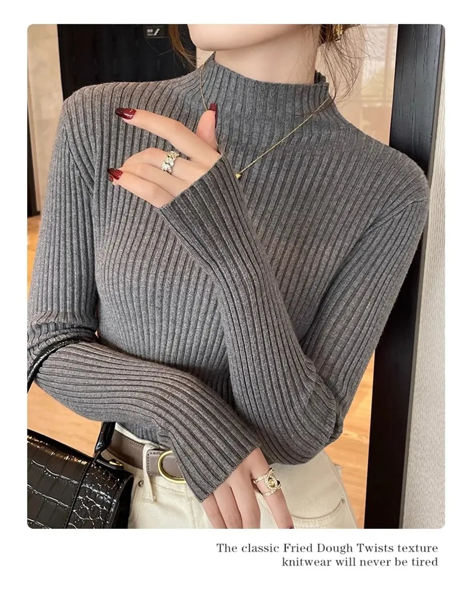 Solid Color Slim Turtleneck Sweater for Women