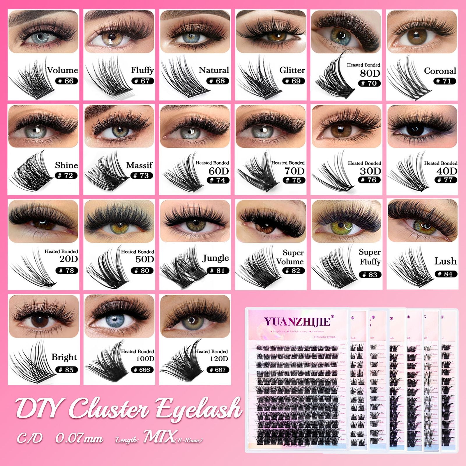 YUANZHIJIE Individual Eyelash Extensions - C/D Curl Wispy Volume