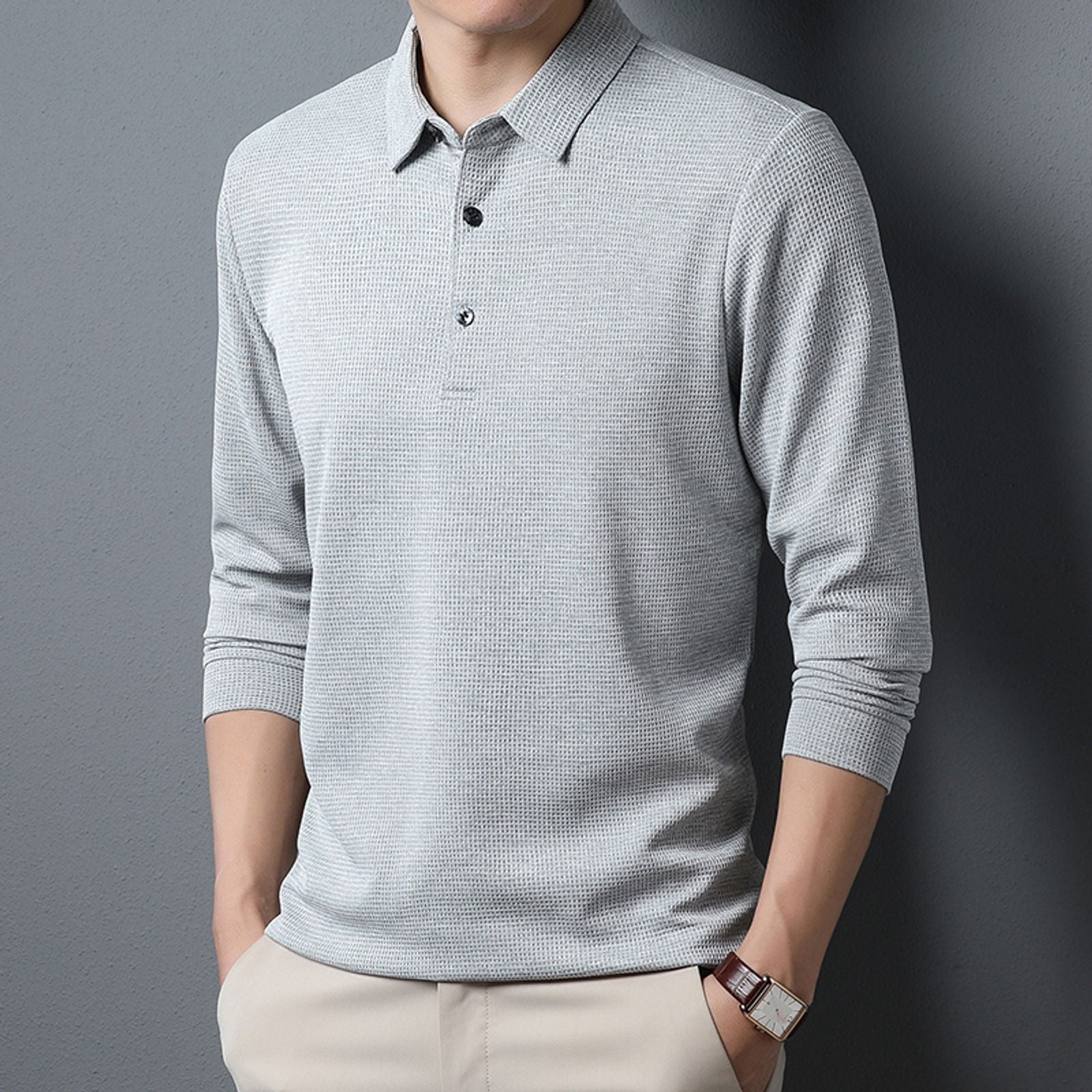 Men's Long Sleeve Business Casual Polo Shirt