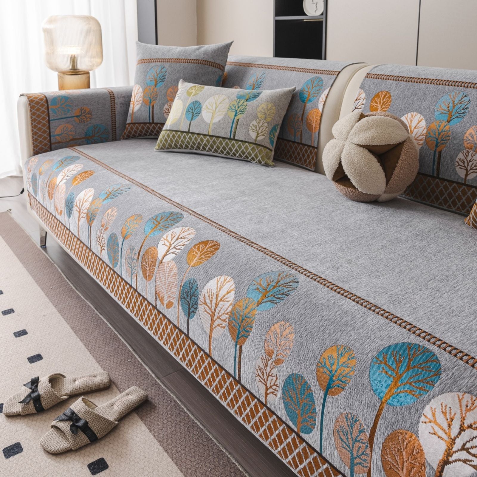 Boho Full Moon Tree Jacquard Chenille Sofa Cover