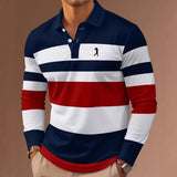 Men's Long Sleeve Stripes Rugby Polo Shirt