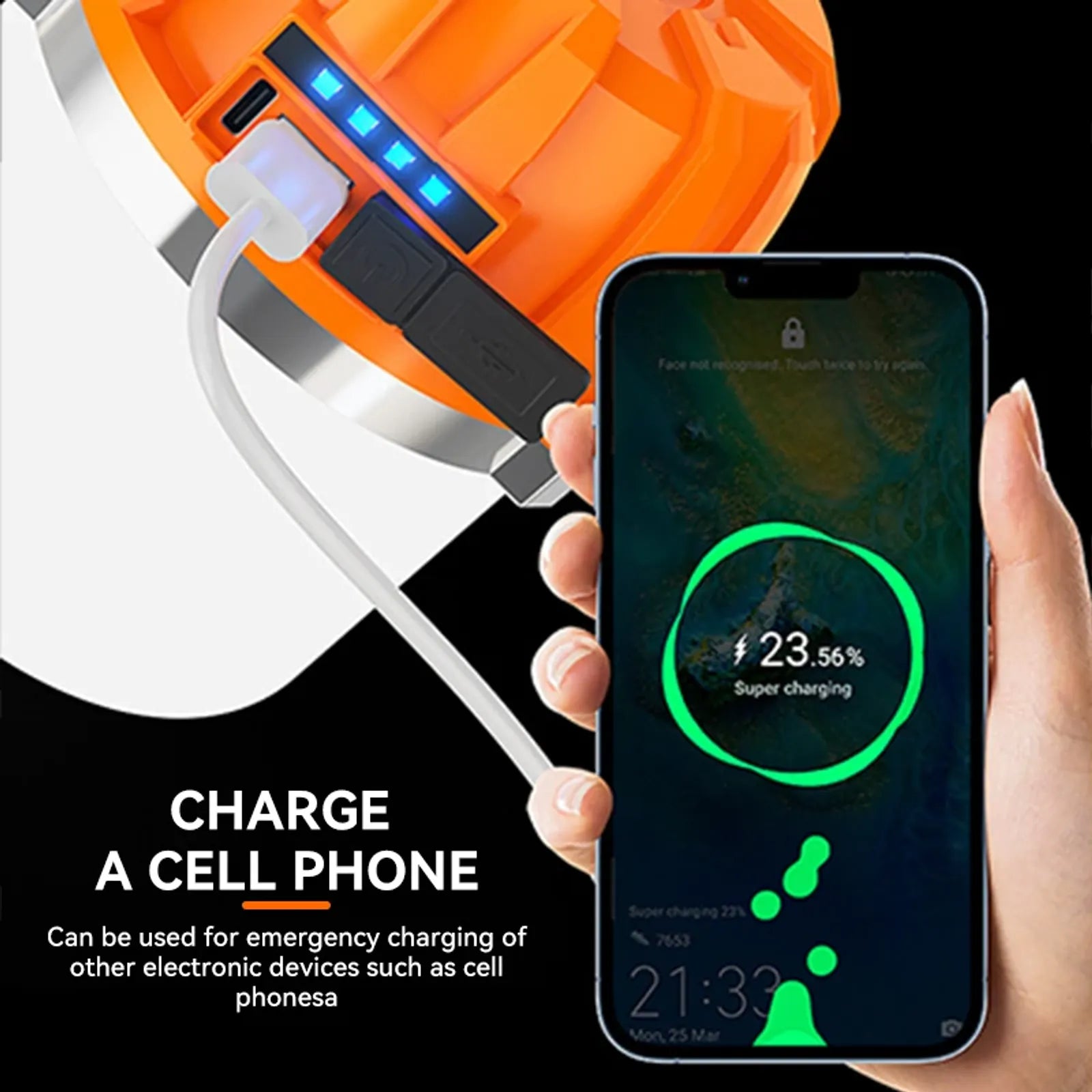 500W Rechargeable LED Camping Lantern with Power Display