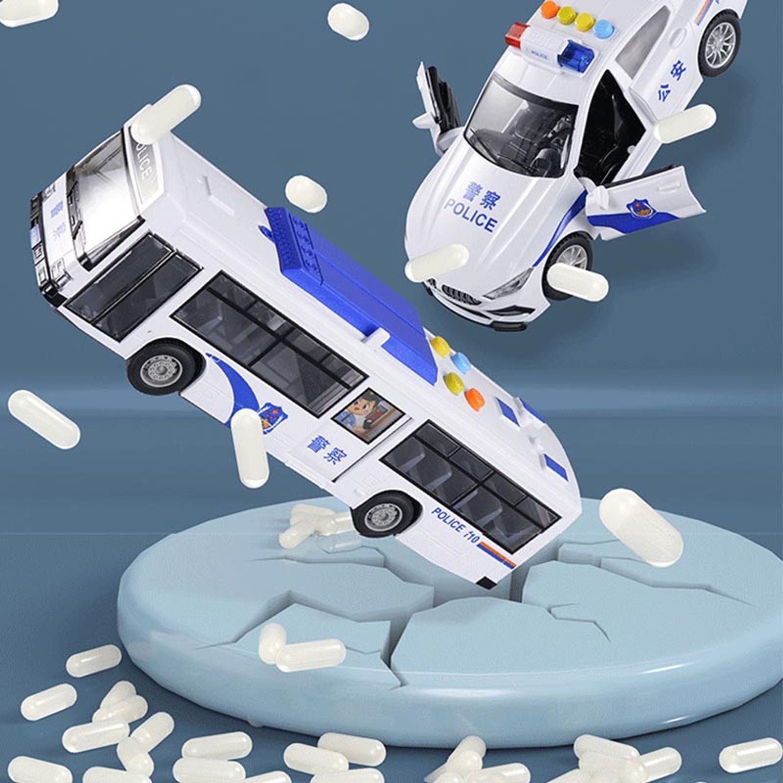 Large Police Bus Pull Back Vehicle with Lights and Music