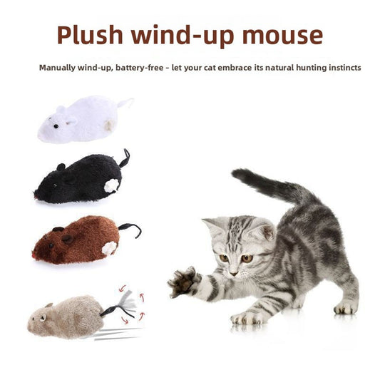 Interactive Plush Wind-Up Mouse Toy for Cats and Dogs
