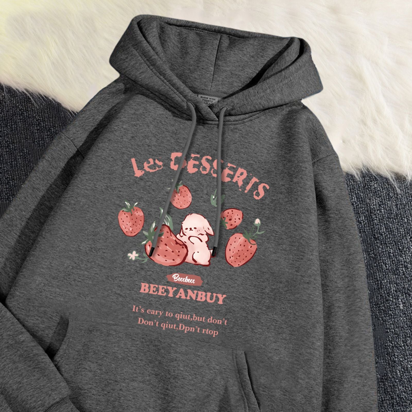 Women's Cute Strawberry Rabbit Printed Hoodie