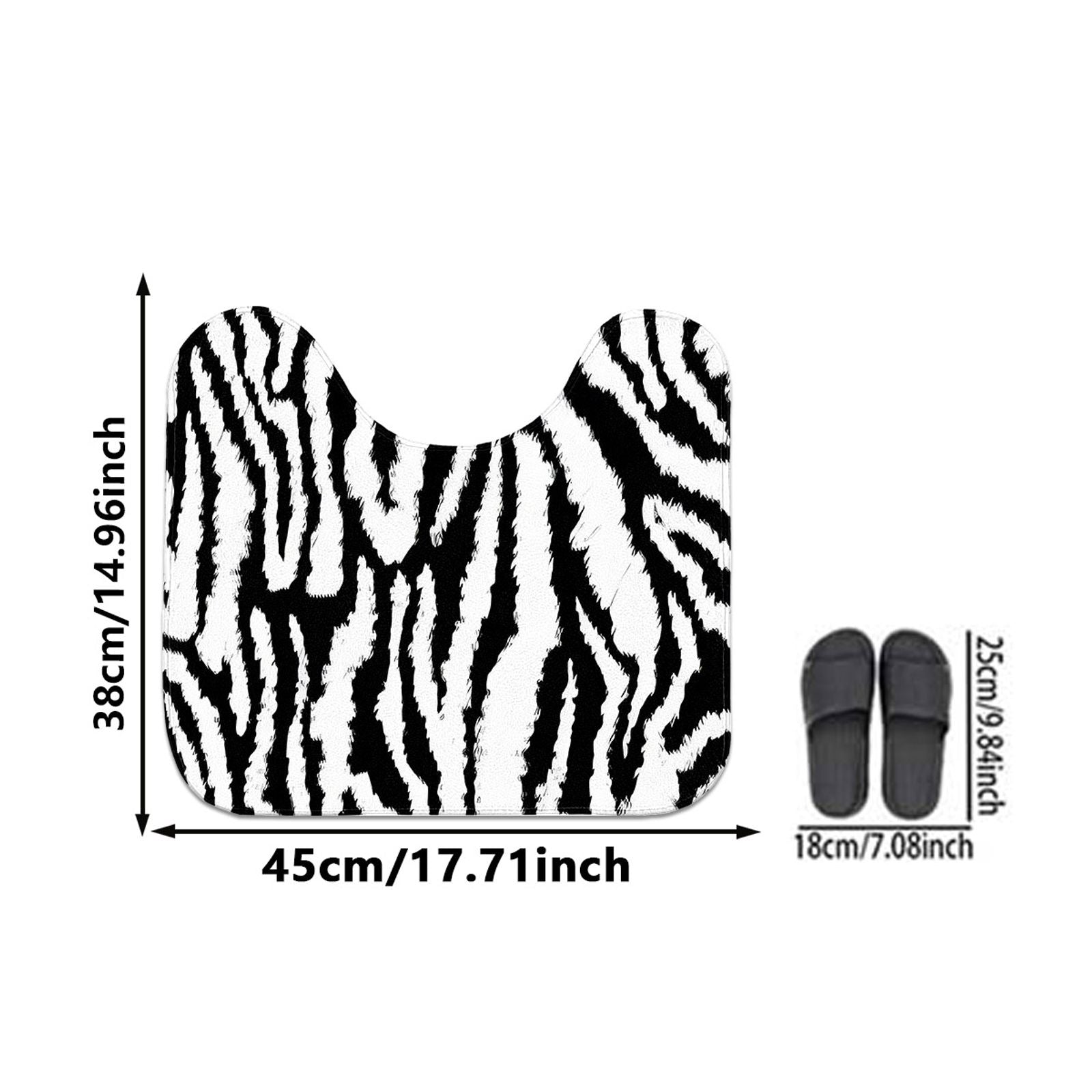 Zebra Print Bath Mat - Plush Non-Slip Toilet & U-Shaped Mat