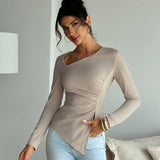 Elegant Solid Color Long Sleeve T-Shirt for Women